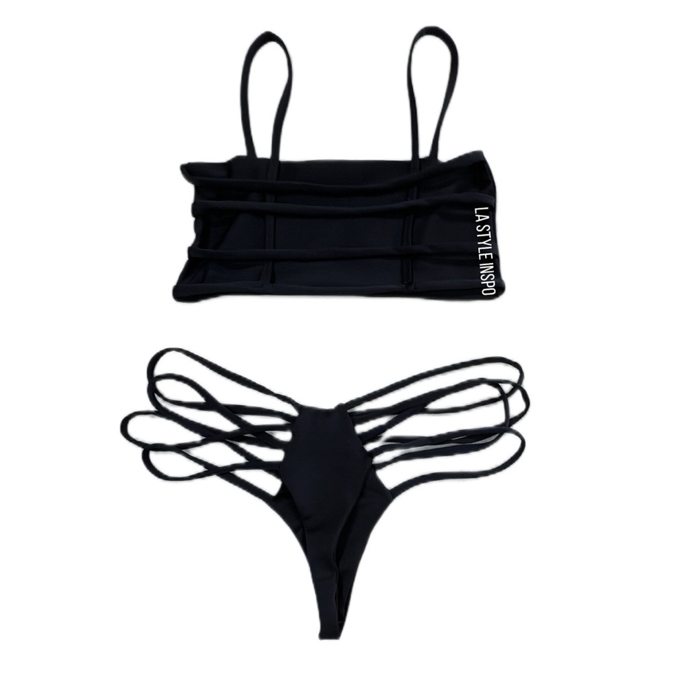 Cut out Strapped Bikini Swimwear Lingerie Black Size Small